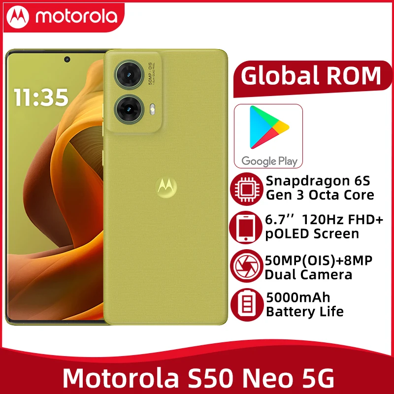 Global ROM Motorola S50 Neo 5G NFC Snapdragon 6S Gen 3 6.7'' 120Hz pOLED Display Octa Core 50MP OIS Camera 5000mAh 30W Charger 