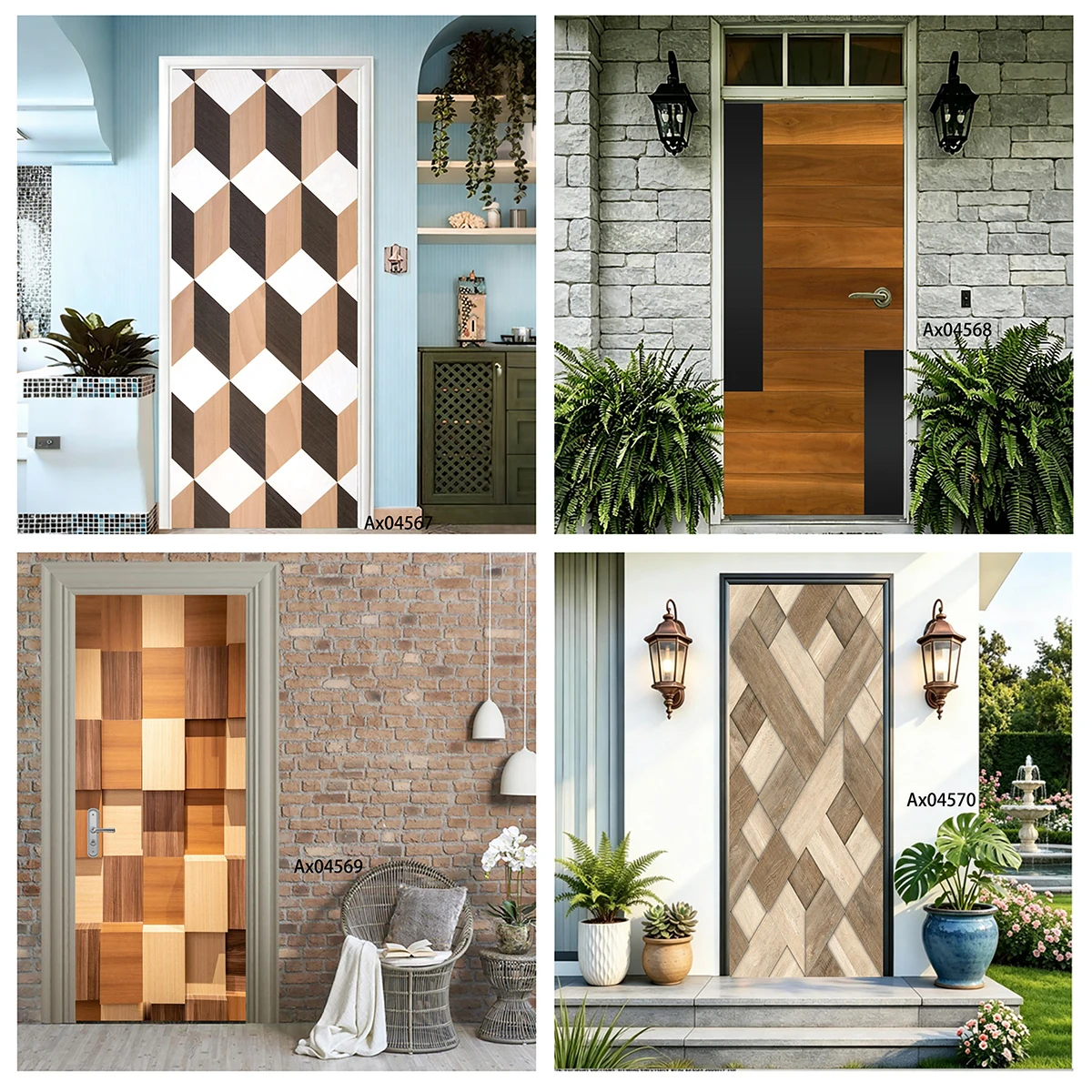 Beige Marble & Dark Slate Geometric Outline Vertical Door Sticker Self-adhesive Waterproof Decal for Full Door Wrap Wallpaper