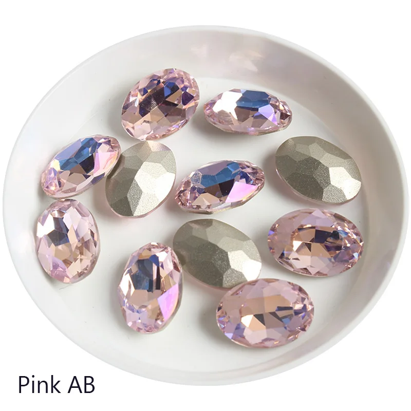 High Quality K9 Glass Pointed Bottom 10X14MM Oval Nail Art Rhinestone 3D DIY Manicure Decoration Crystal