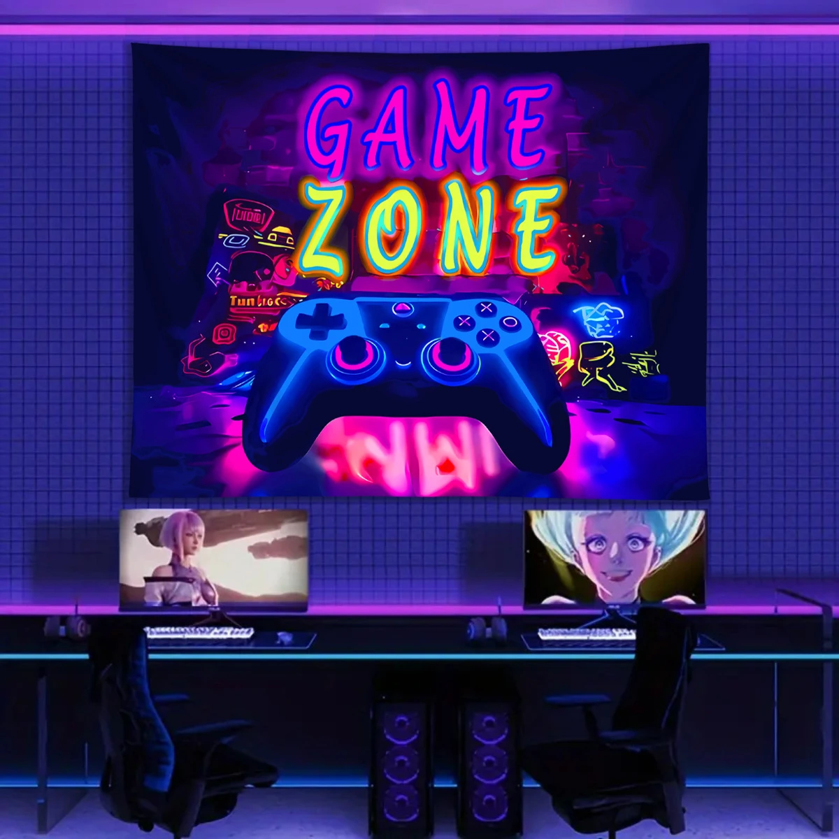 VIKAMA Neon Game Night Controller Tapestry Wall Hanging, 6 Designs, Wall Decor for Bedroom Living Room Dorm