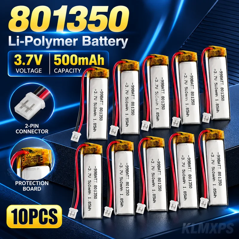 500mAh 3.7V 801350/081350 Li-Po Polymer Battery, 10pcs Rechargeable Cells for Bluetooth Headset, Recorder, Pen Audio Equipment