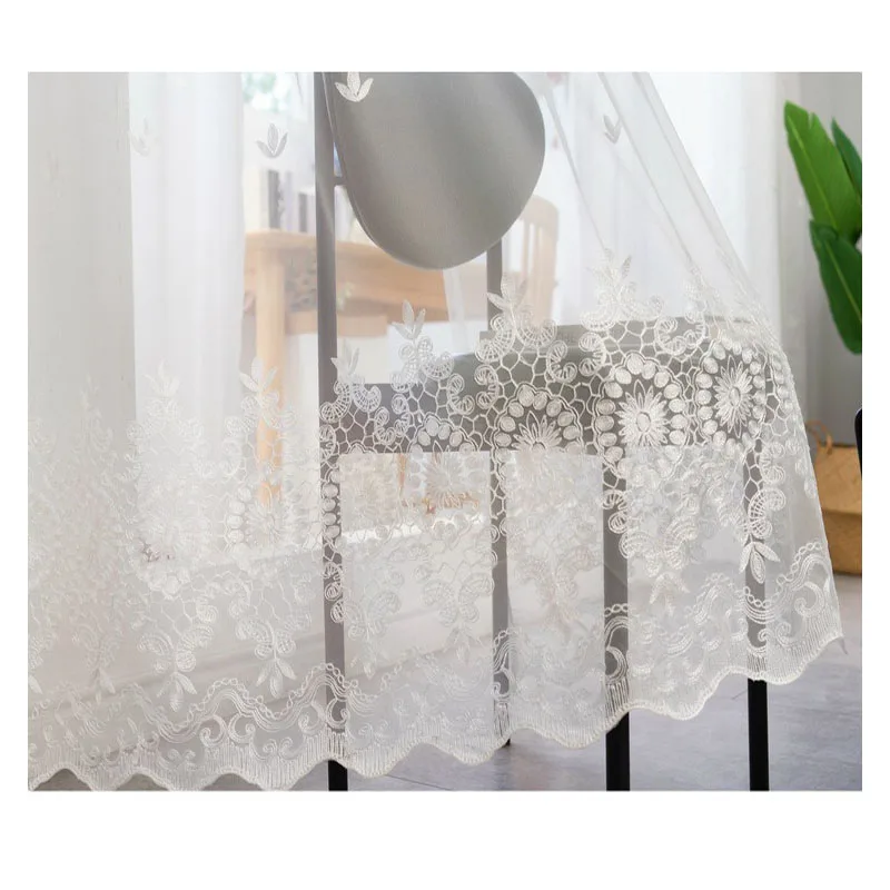 European Style Exquisite Mirror Flower Embroidered Gauze Curtain Curtains for Living Dining Room Bedroom