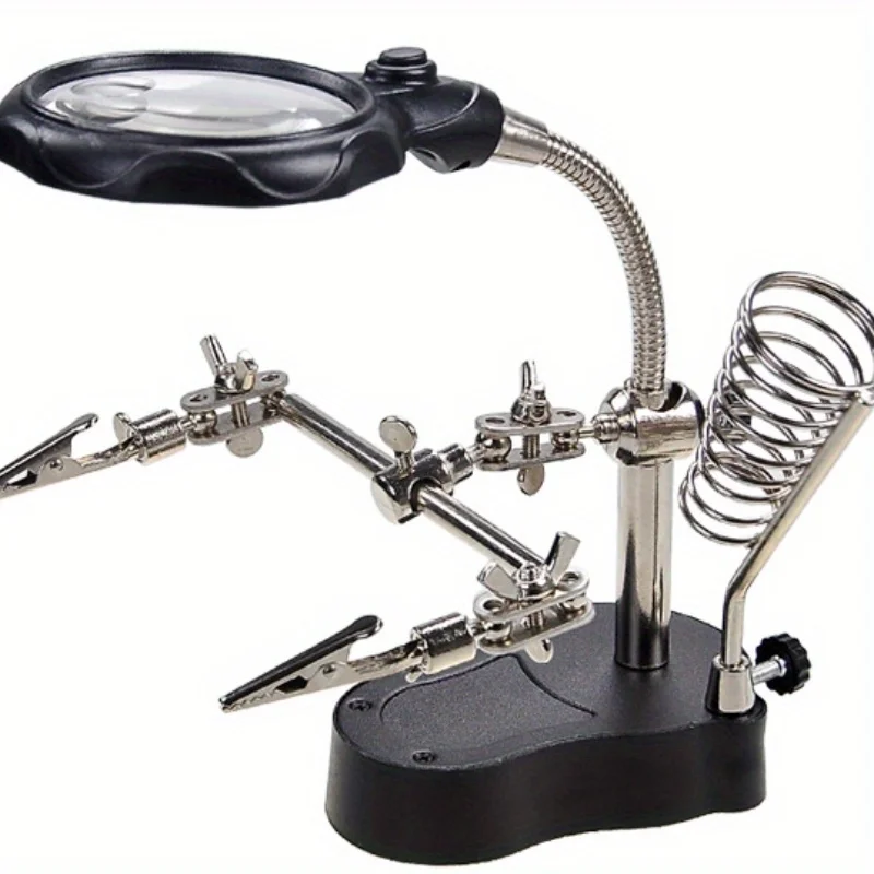 Magnifying Soldering Iron Stand Aid Hand Clip LED Lens Magnifier