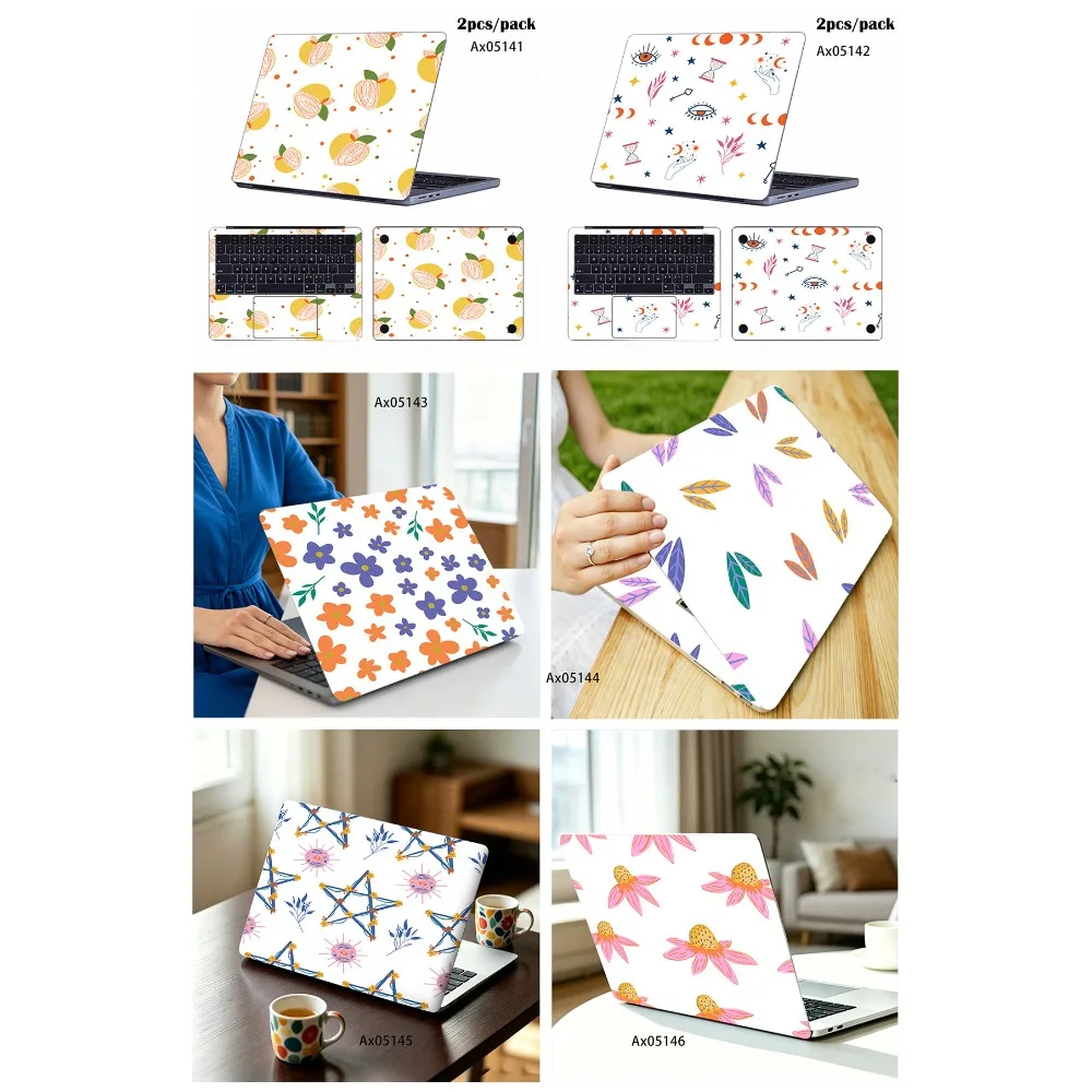 2Pcs/Pack Minimalist Hand Drawn Fruit Starfish Anti Scratch Laptop Sticker for MacBook Lenovo Universal Laptops Aesthetics Decor