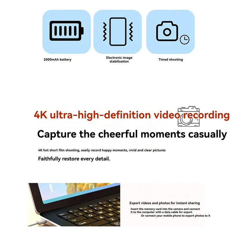 B34B-Children's Digital Camera HD Video 4K 30Fps 2000Mah Long Time Recording Recorder Fill Lights OTG Fuction