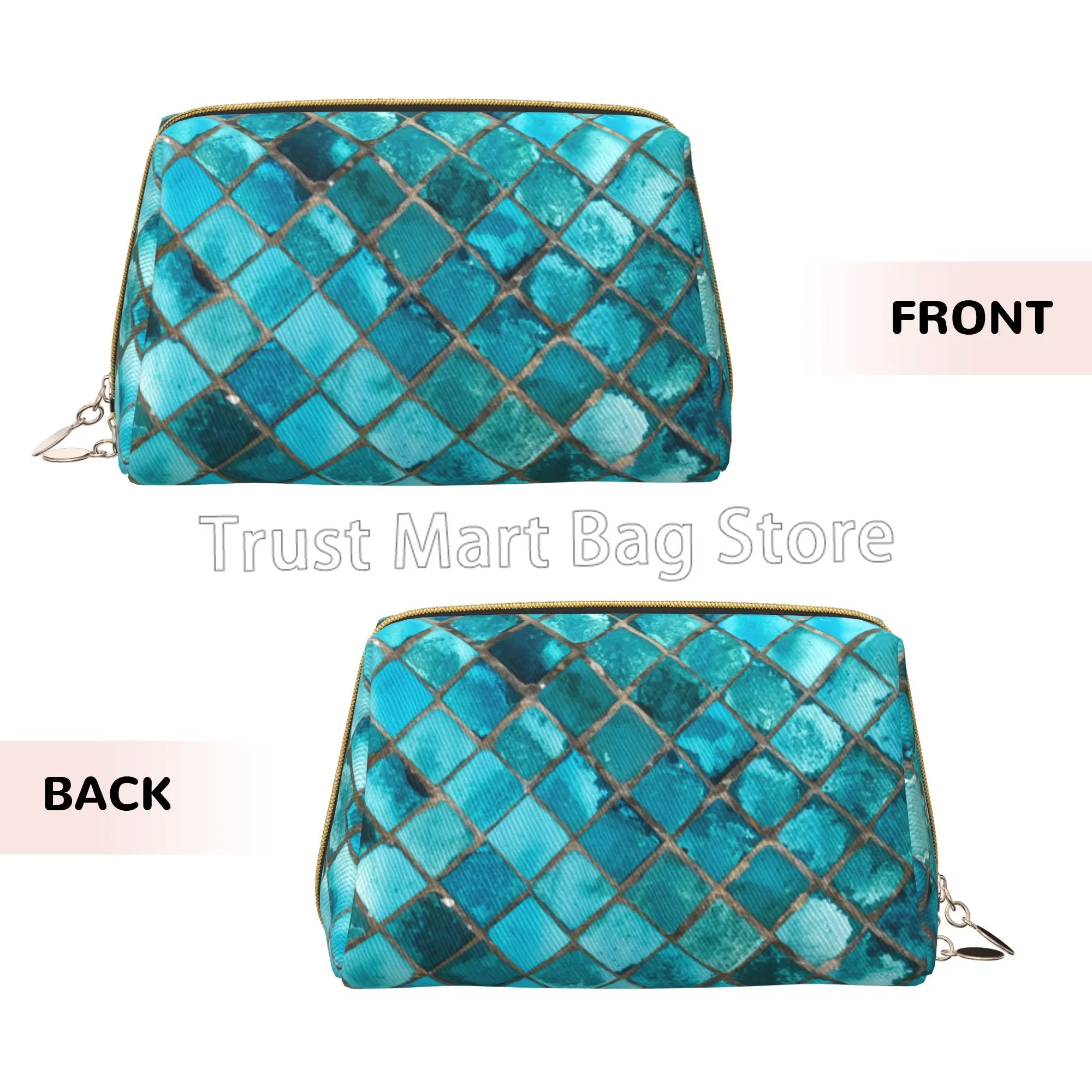 Turquoise Blue Makeup Bag Leather Women Travel Toiletry Pouch Cosmetic Bag Portable Multifunctional Storage for Friend Wife Gift