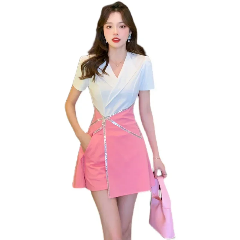 Ladies Fashion 2 Piece Sets Womens Outfits Female Summer Clothing for Women Sexy Tops and Shorts Casual Contrasting Colors Suit