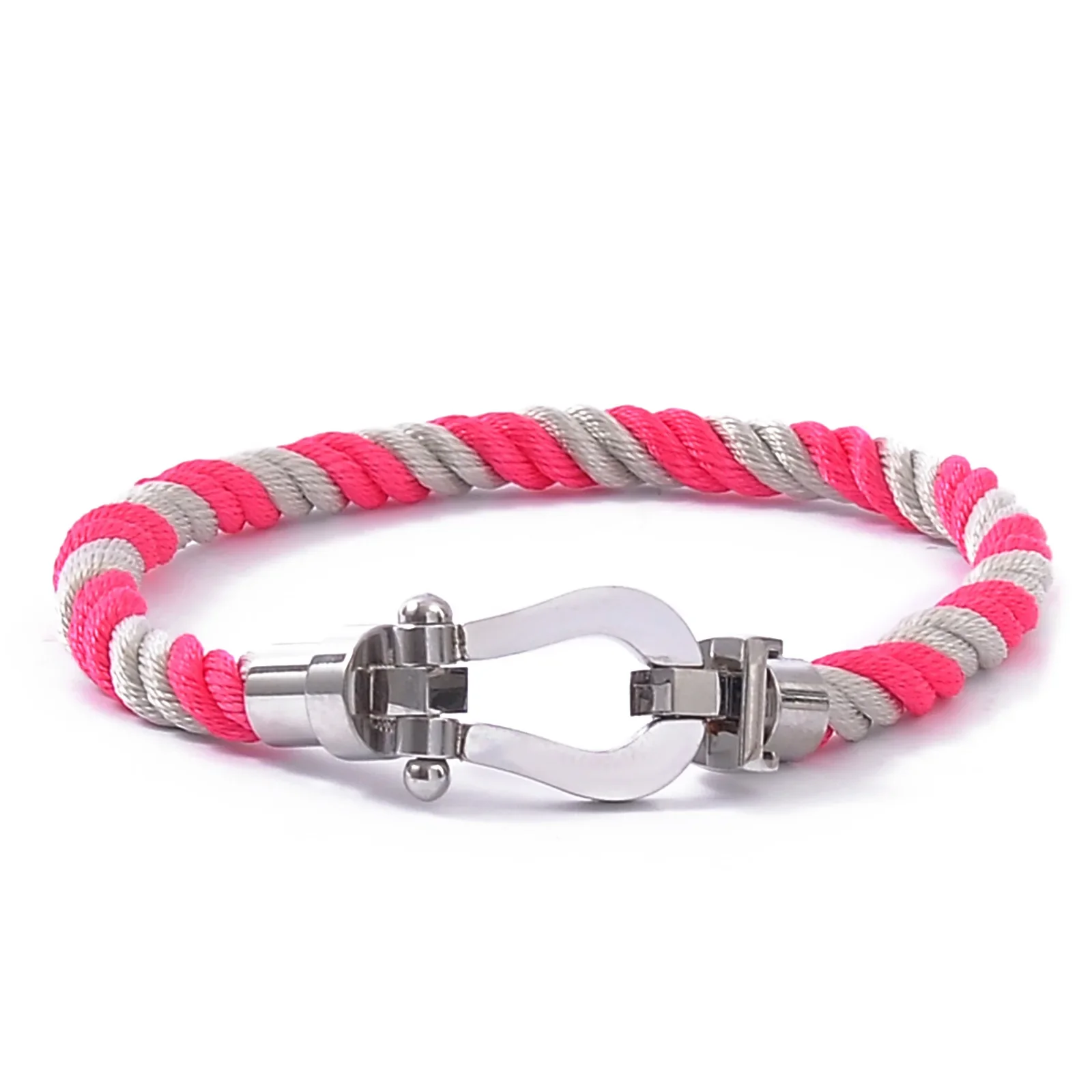 من المألوف عارضة الفولاذ المقاوم للصدأ فريد الحصان حافر النايلون حبل اليد حبل للجنسين زوجين العصرية اللون سوار مجوهرات الإكسسوار