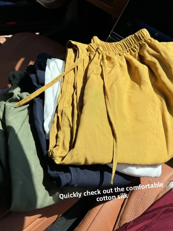 

New Summer Cotton Silk Wide Leg Pants Loose Comfortable Breathable Outdoor Wearable Walking Pants Lazy Style Sleepwear