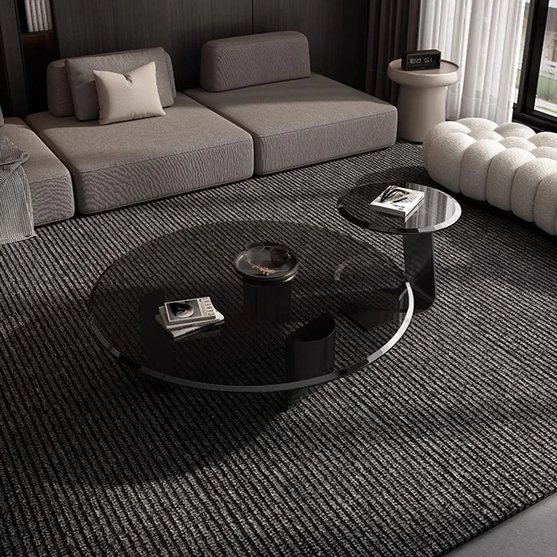 Unique Home Coffee Table Modern Metal Italian Glass Top Coffee Table Black Colour Luxury Circle Mesa De Centro De Sala Furniture