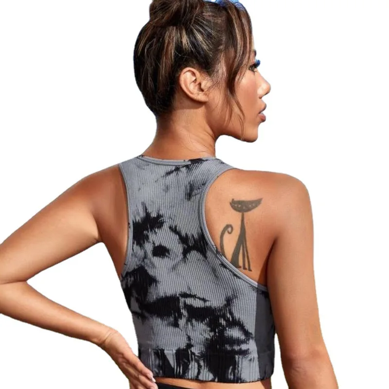 Gilet sportivo da yoga da corsa per fitness da donna, aderente, sexy, aderente, in maglia senza cuciture, tinto in massa