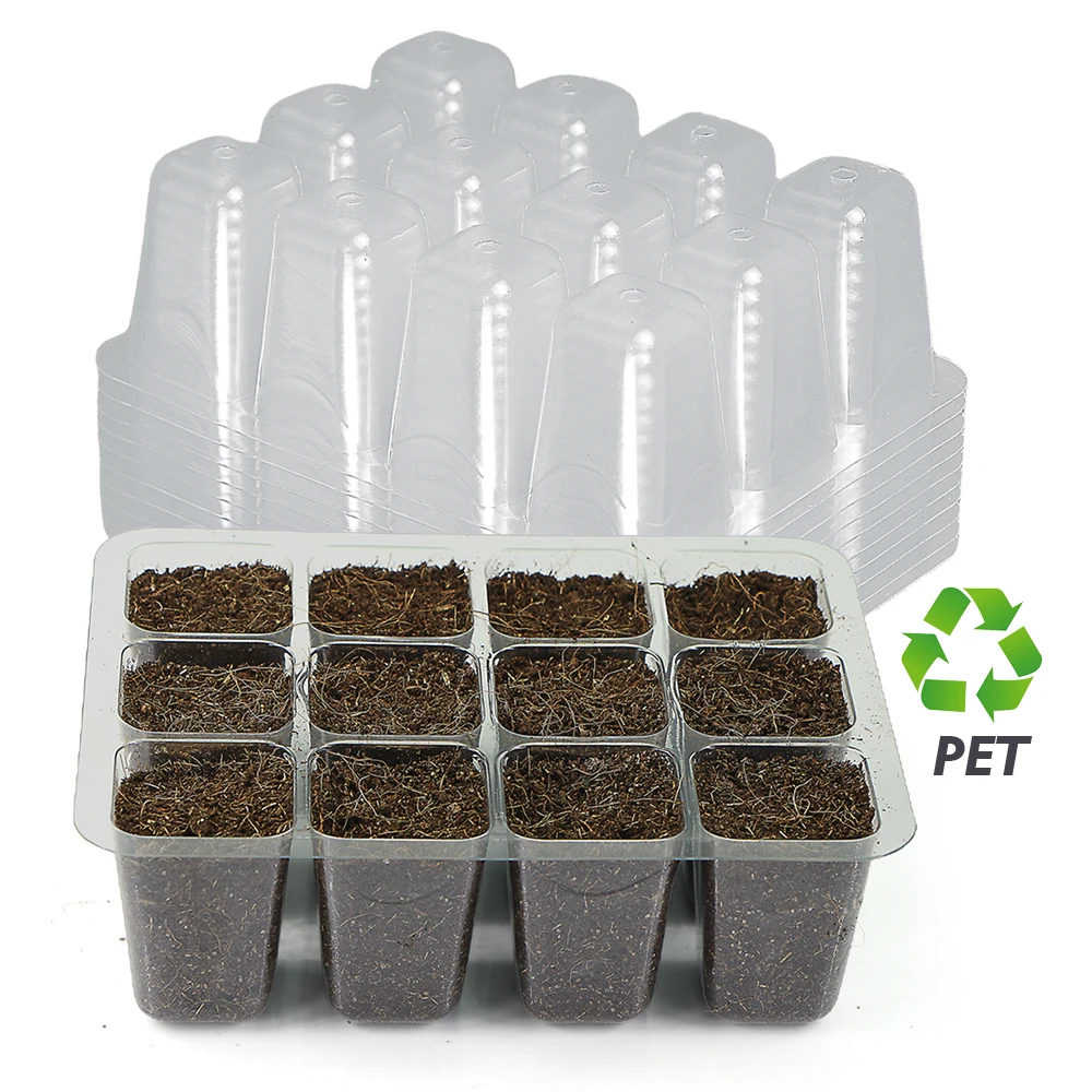 Plastic Seed Starter Tray 12-Cell Transparent Seedling Starting Tray Grow Germination Pot Plant Grow Container Gardening Nursery