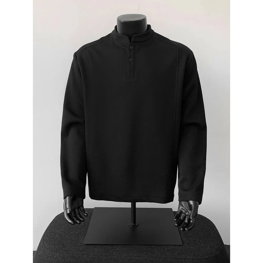Men's Heavyweight Fleece Lined Long Sleeve T-Shirt Hoodie Style Warm Thickened Sweatshirt Henry Collar Loose Fit Casual Wear
