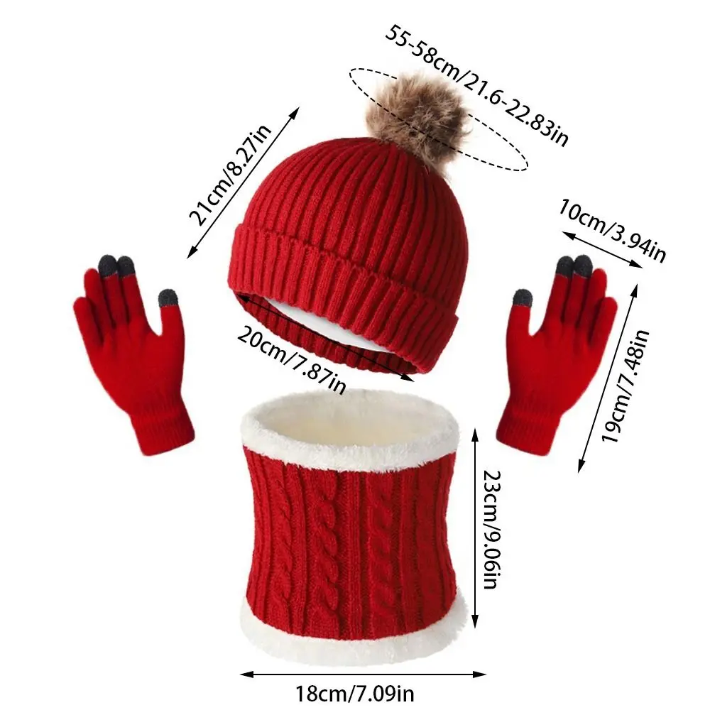 3 قطعة/المجموعة كبيرة الشعر الكرة الشتاء محبوك قبعة الدفء رشاقته محبوك قبعة وشاح وقفازات بلون الدافئة البلوز قبعة المرأة