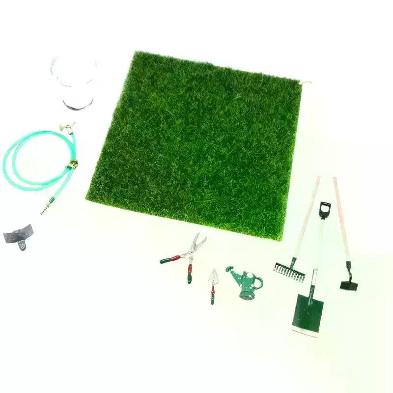 1 ensemble de miniatures de maison de poupée : pelle, houe, bêche et outil de réparation de tuyaux d'eau, accessoires de jardin féerique, outils agricoles