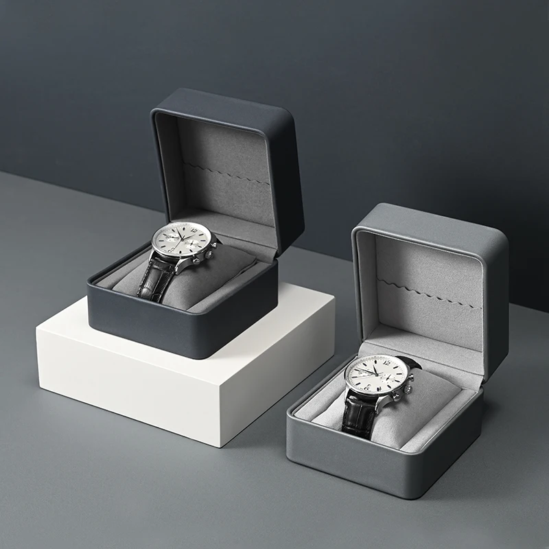 Oirlv Single Watch Gift Box with Pillow PU Leather Wristwatch Display Case Organizer for Men Watch Clamshell Watch Organizer Box