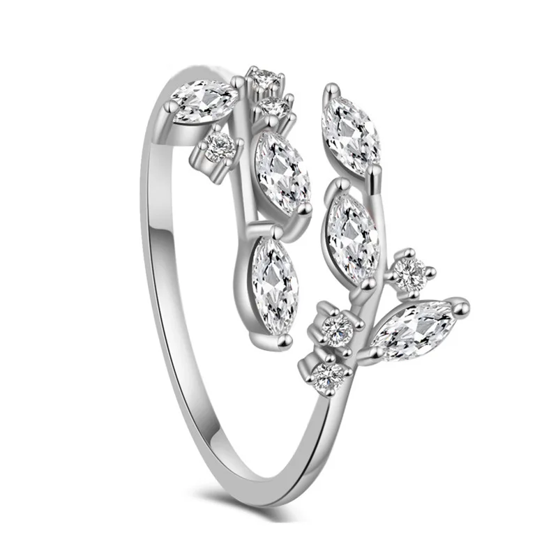 925 Silver Leaf Zircon Adjustable Rings For Women Engagement Wedding Fine Jewelry Accessories Wholesale Money 925 Jewellery