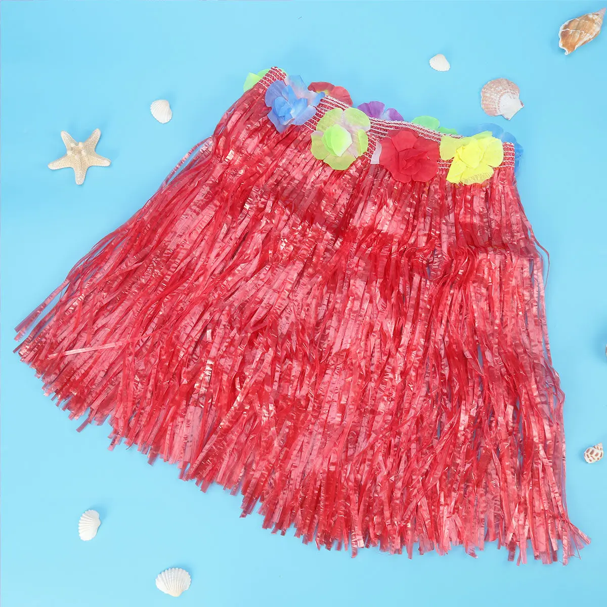 

5-Piece Hawaii Grass Skirt Set 40Cm Red Hula Dance Adjustable Waistband Bra Flower Bracelets Headband Necklace Tropical Theme