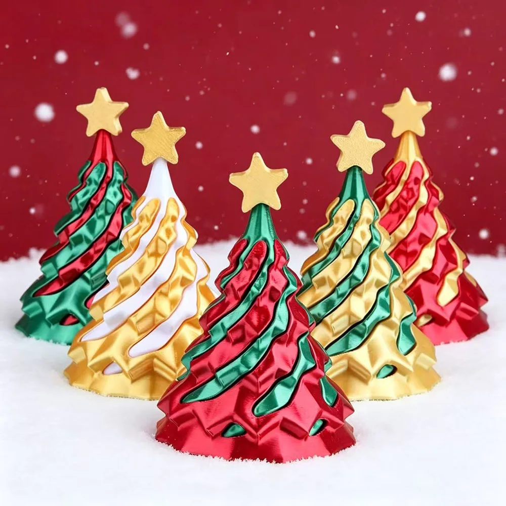 3D Printed Spiral Christmas Tree Fidget, Dual‑Color Swirl Stress Relief Desk Ornament, Christmas Holiday Gift Decor for Adults