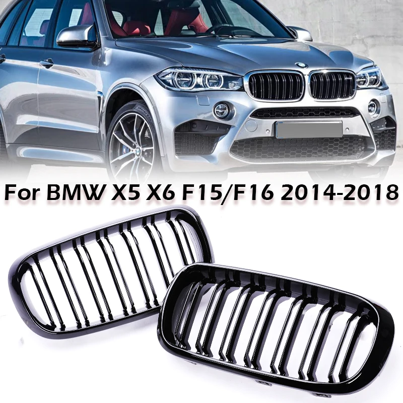 

Решетка переднего бампера для BMW X5 X6 F15 F16 2014-2018 с узором из углеродного волокна, хромированная двойная планка M, цвет sDrive35i xDrive50i 25d