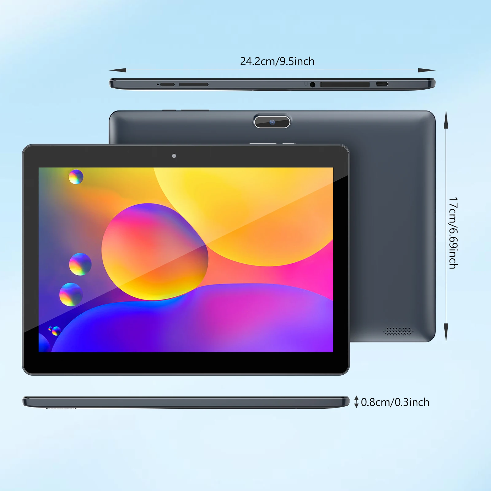 BAKEN tablet Android 13 de 10,1 polegadas, processador quad-core, 4 (2 + 2) GB + 64 GB, câmeras duplas, wi-fi, Bluetooth, bateria de 6000 mAh