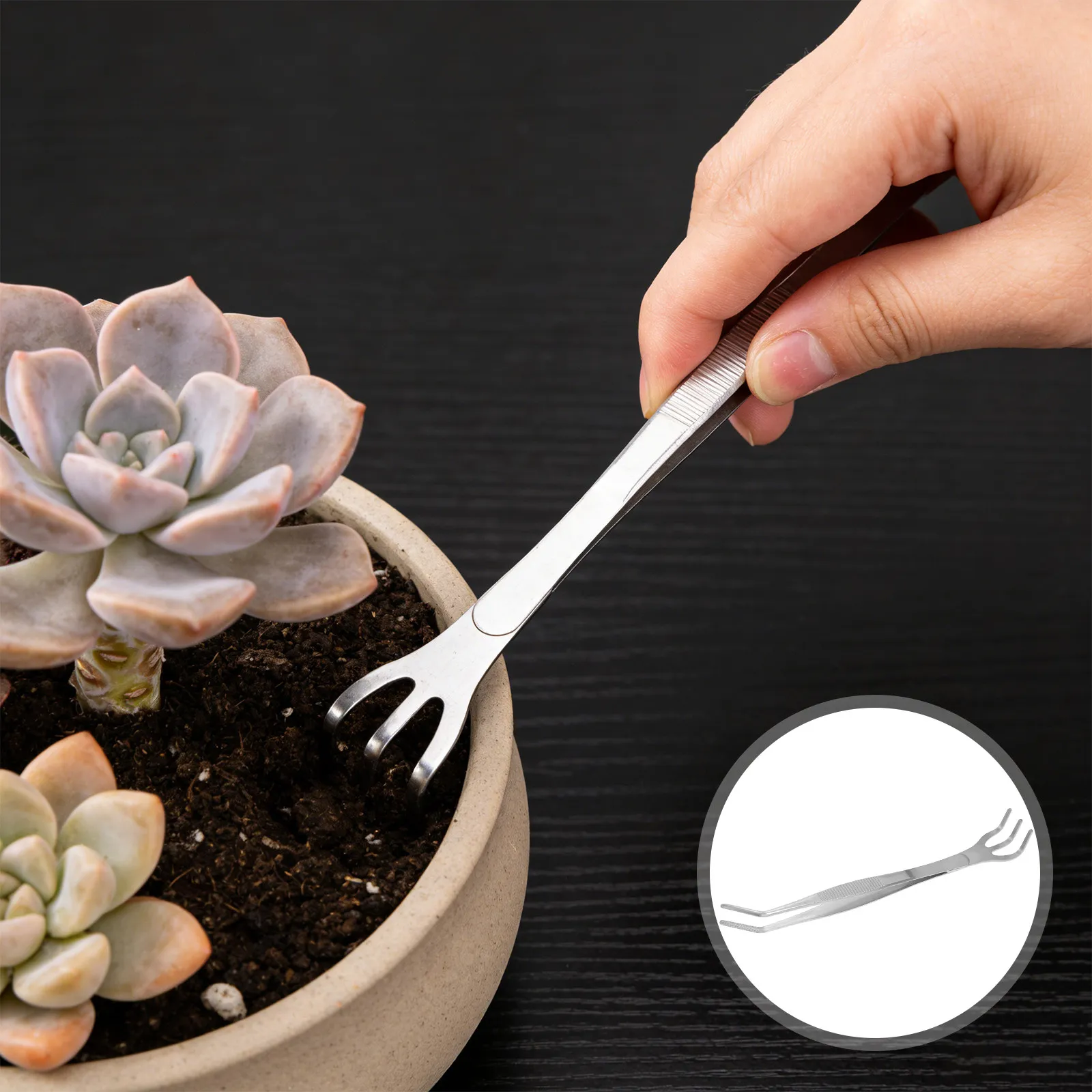Stainless Steel Bonsai Root Rake Tweezer 3-Prong Manual Hand Rake Garden Tool for Soil Loosening Cultivating Weeding Small