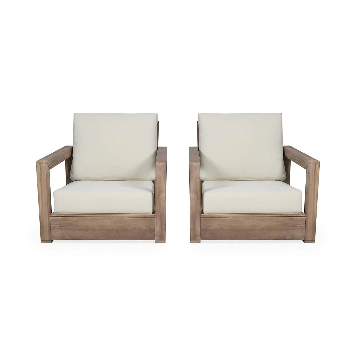 

Wesley Outdoor Acacia Wood Club Chairs (Set of 2), Brown and Beige, Customized
