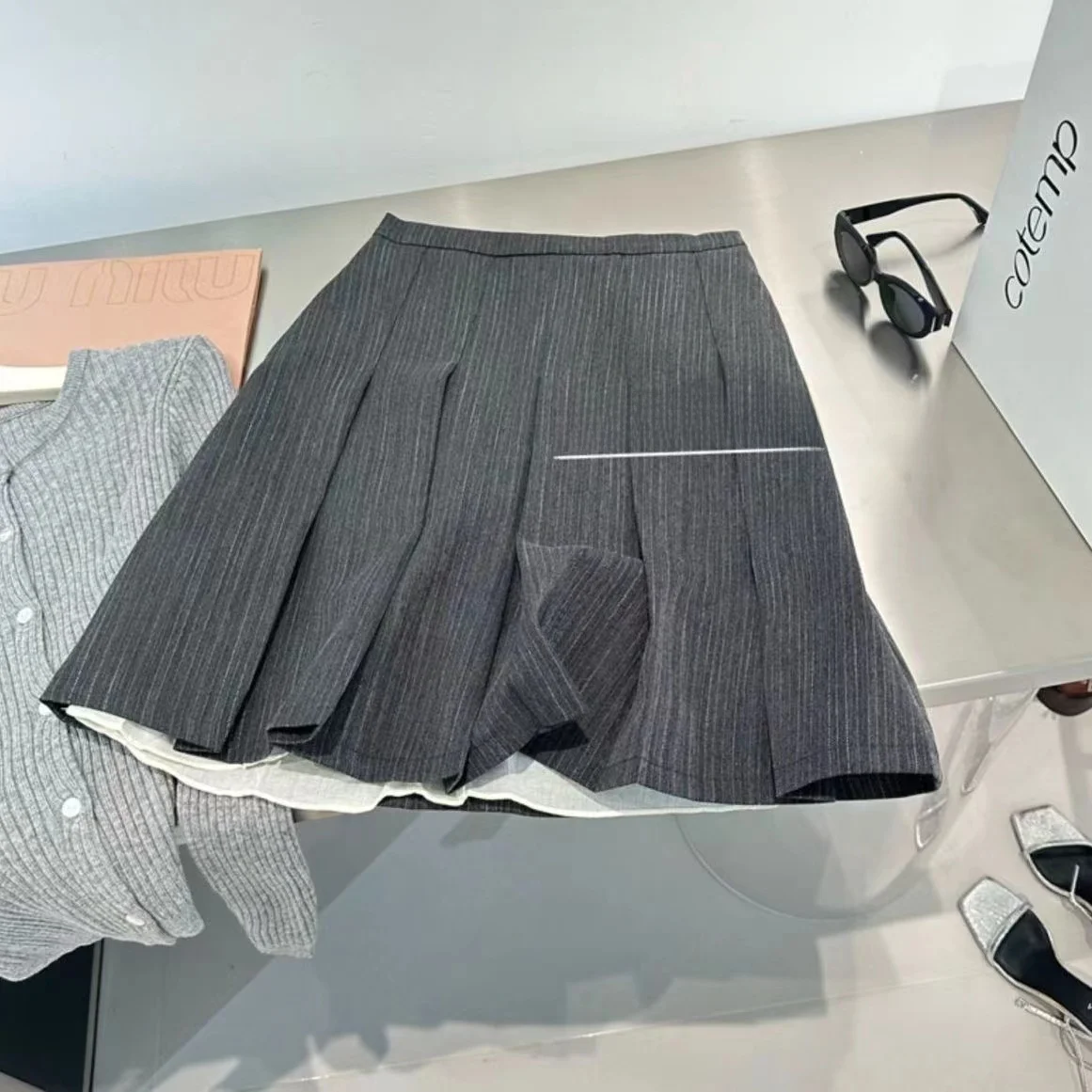 

Юбка трапециевидной формы с высокой талией в полоску больших размеров 300, женский костюм в стиле ретро, корейская внутренняя юбка