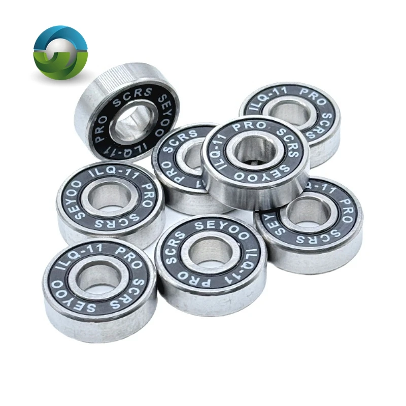 8Pcs 608RS ILQ-11 Skate Bearings (8x22x7) with green/orange/black seals for a smooth, fast ride on longboards, skates, and scoot