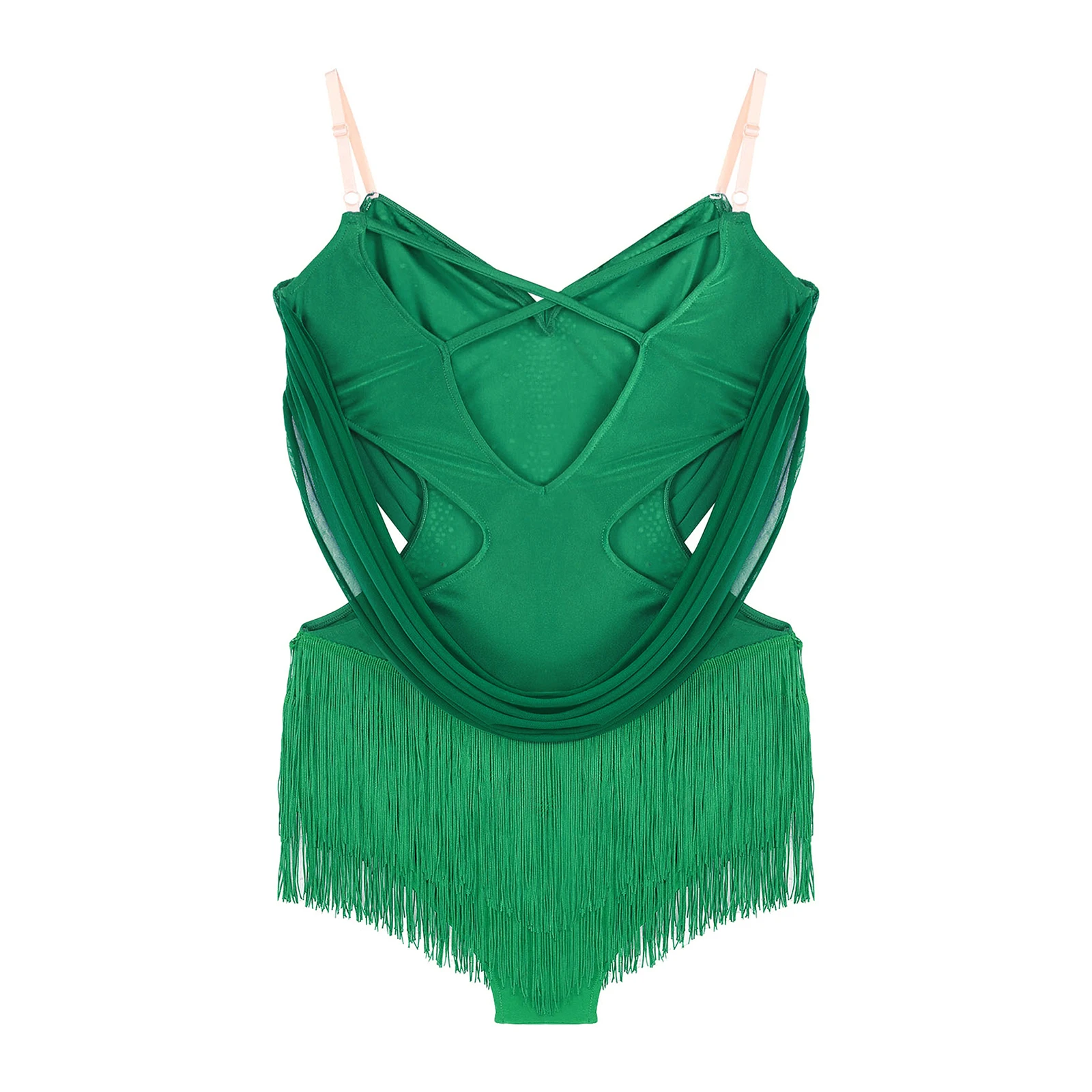 レディースラテンダンスドレスタッセルダンスレオタードキラキララインストーンフィギュアスケートチャチャサンバタンゴ社交フリンジ付きボディスーツ