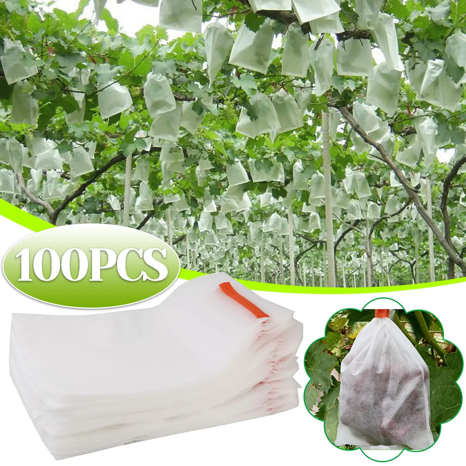 100PCS Non- Woven Fabric Garden Netting Bags Plant Vegetable Net Bag Barrier Reusable Fruit Tree Covers Protector Plants