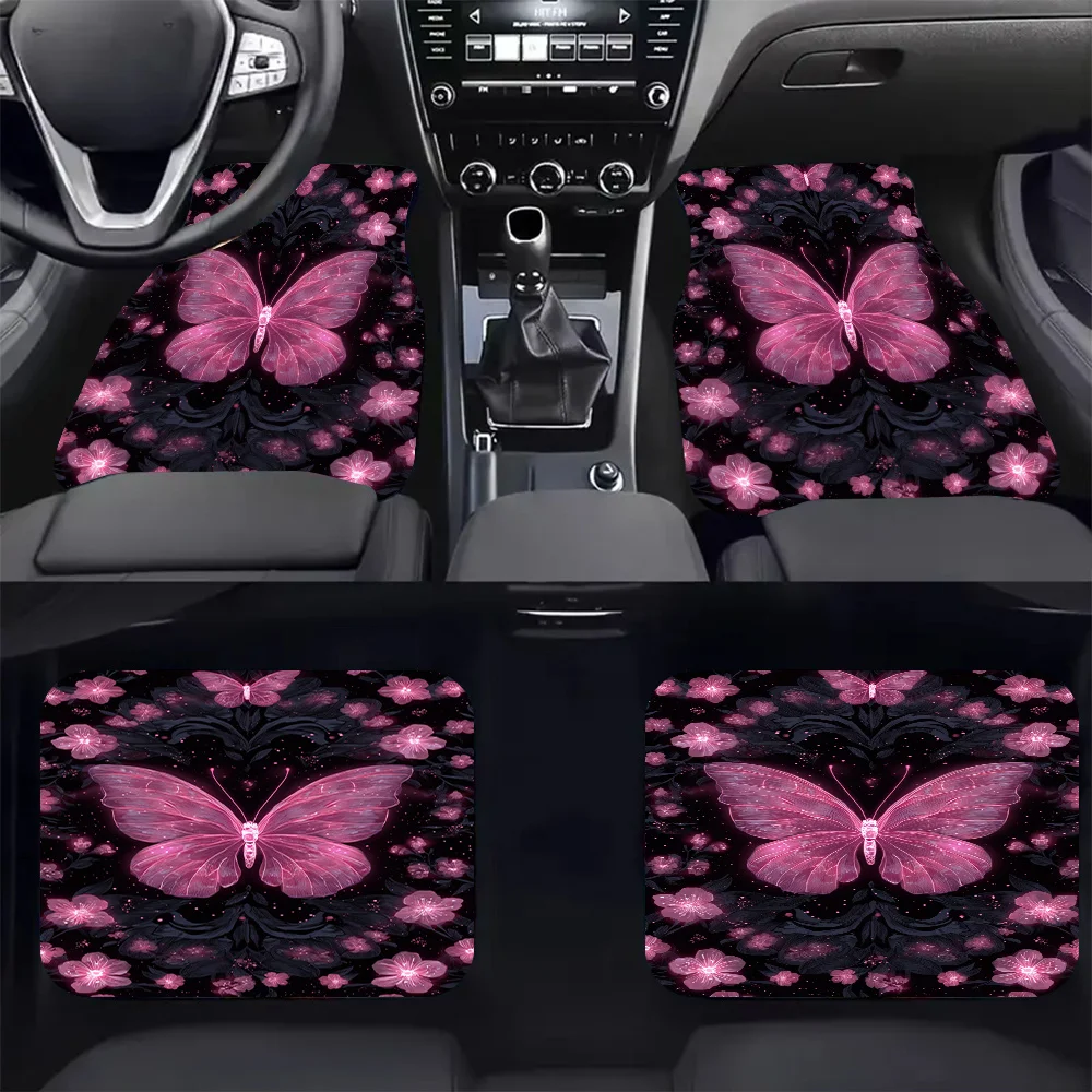 

4 шт.-Светящиеся автомобильные коврики с принтом «Бабочка» — стильные, легко чистящиеся, подходят для всех транспортных средств, прочные и обеспечивающие Las