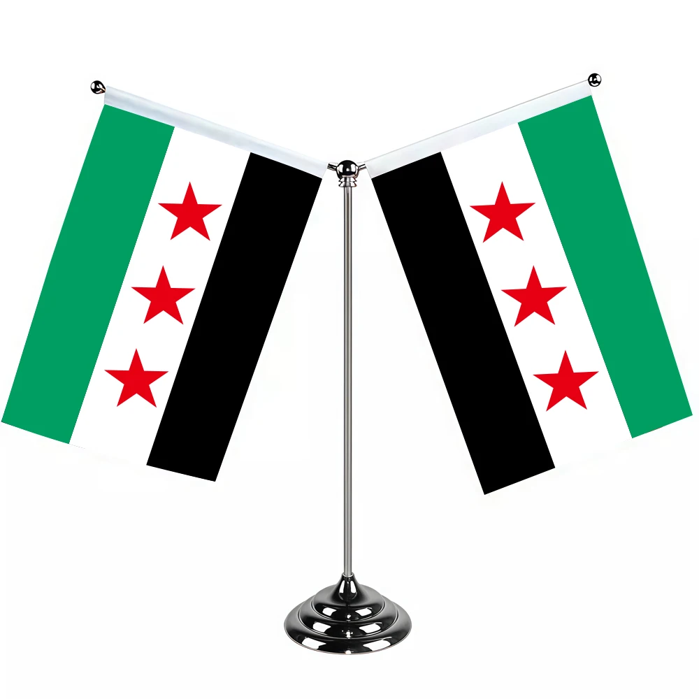 Aerlxemrbrae Metal Stand   14x21cm Office Desk Flag of Syria Flag The Syrian Arab Republic Syrian Three Star Banner Desk