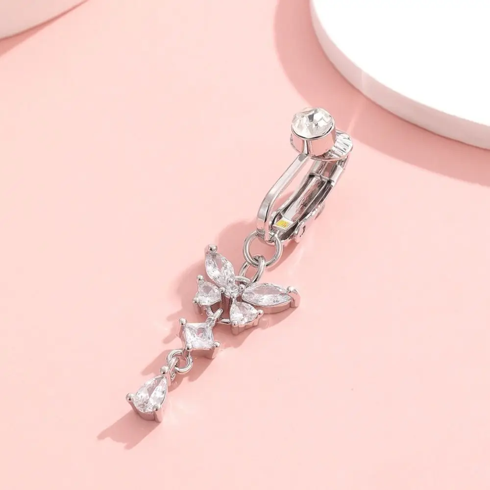 Butterfly Design Clip on Belly Button Zircon Non Piercing Fake Belly Ring Copper/alloy Material Navel Rings Fashion Accessory