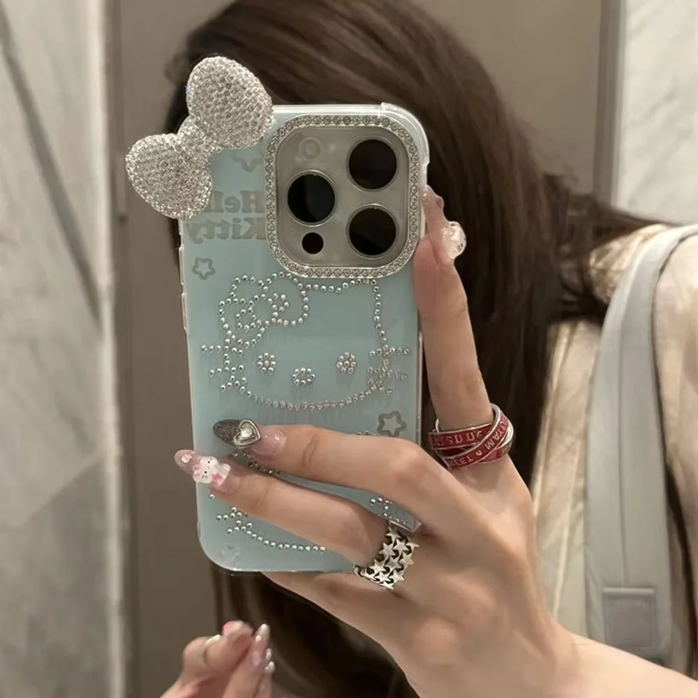 Luxury with Diamonds Hello Kitty Iphone14Promax Phone DIY Case Suitbale 15Pro 13/12 Anti Drop Phone Case Kawaii Birthday Gift