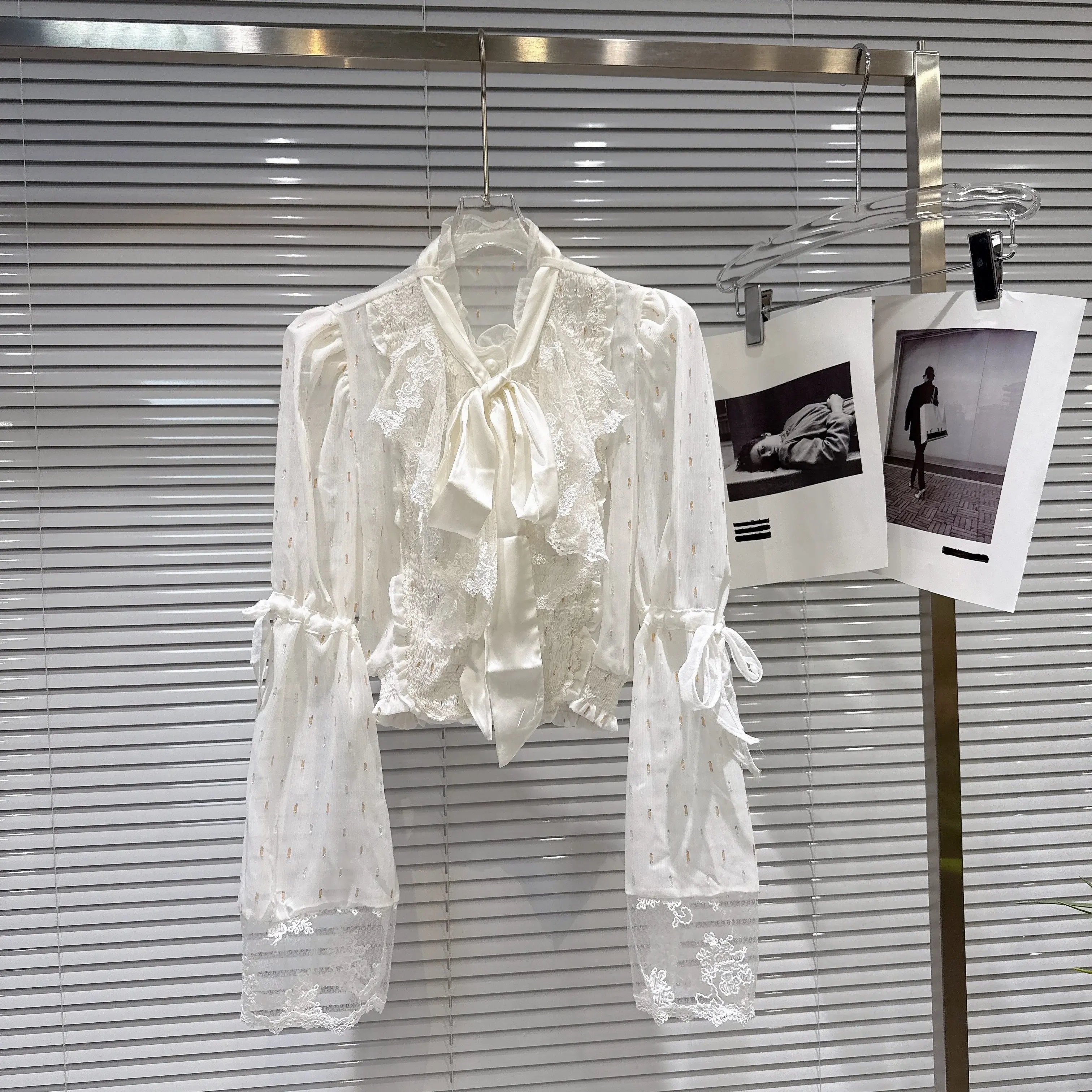 2026 primavera estilo coreano elegante moda rendas arco manga longa blusa de cintura alta frisado malha saias conjuntos de duas peças para mulher