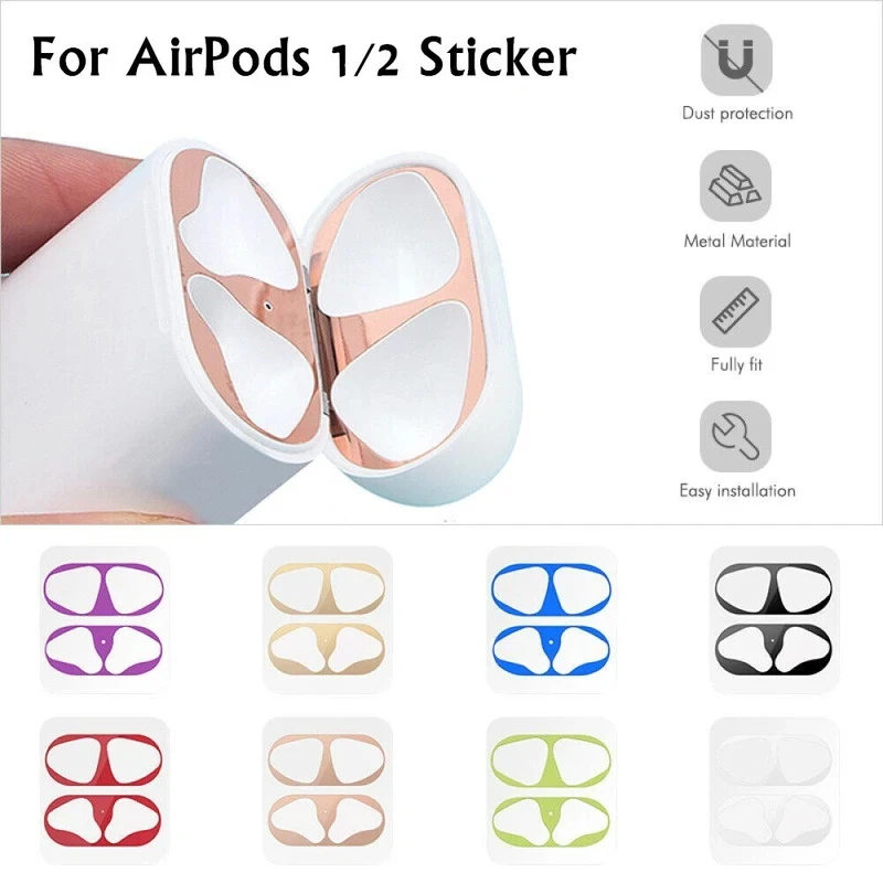 1/2pairs Dust Guard For AirPods 2 Case Box Sticker Inside Protector Earphone Film For AirPods 2 Air Pods 1 Cover Sticker Metal