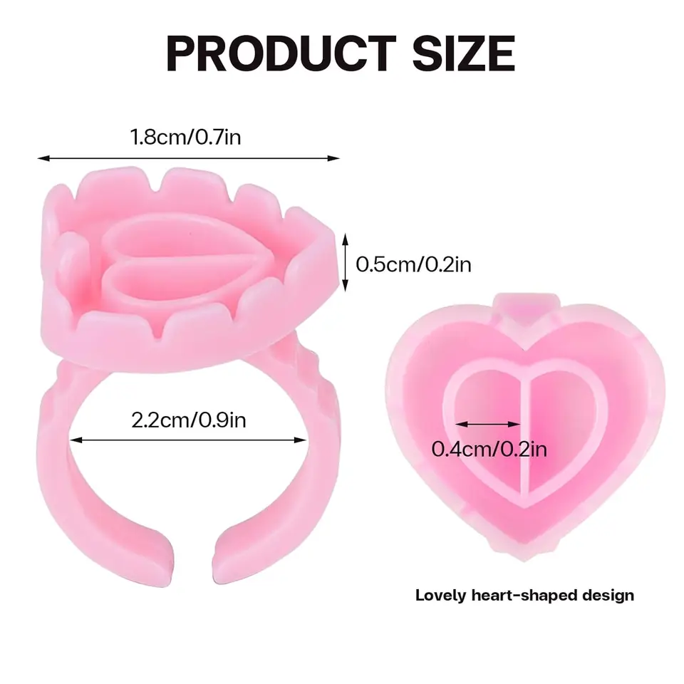 100 piezas de anillos de plástico desechables en forma de corazón para pegamento, taza para extensión de pestañas, soporte de pigmento para tatuaje 2