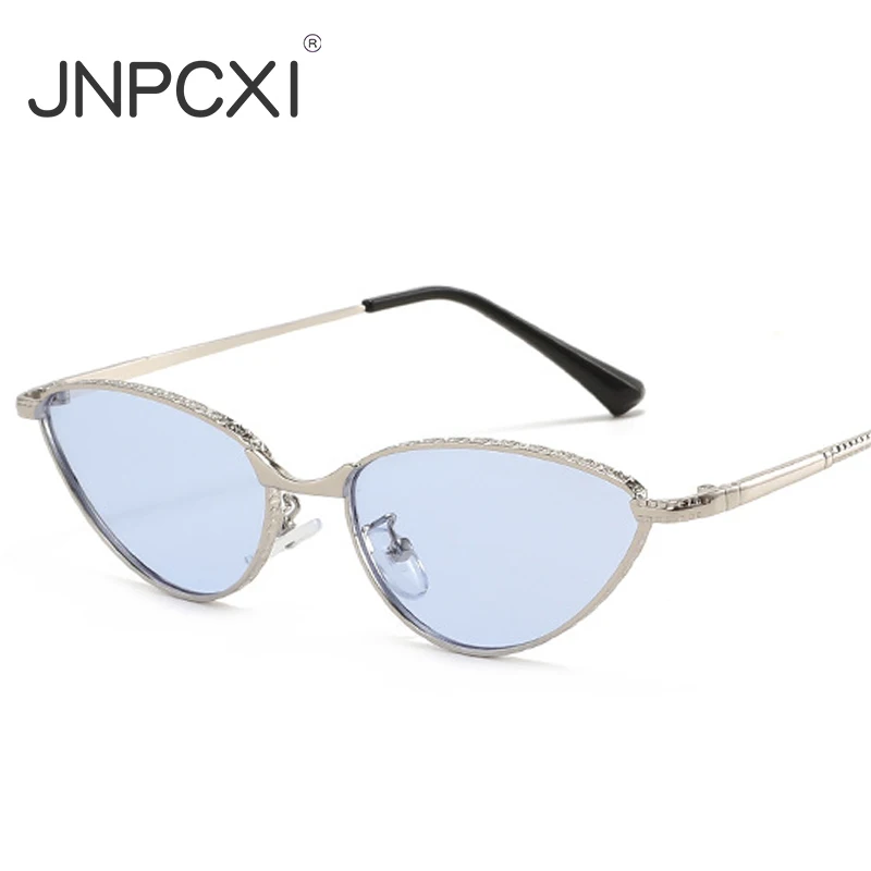 JNPCXI ريترو القط العين النساء النظارات الشمسية أزياء الفضة الأزرق التدرج ظلال UV400 الرجال نظارات شمسية
