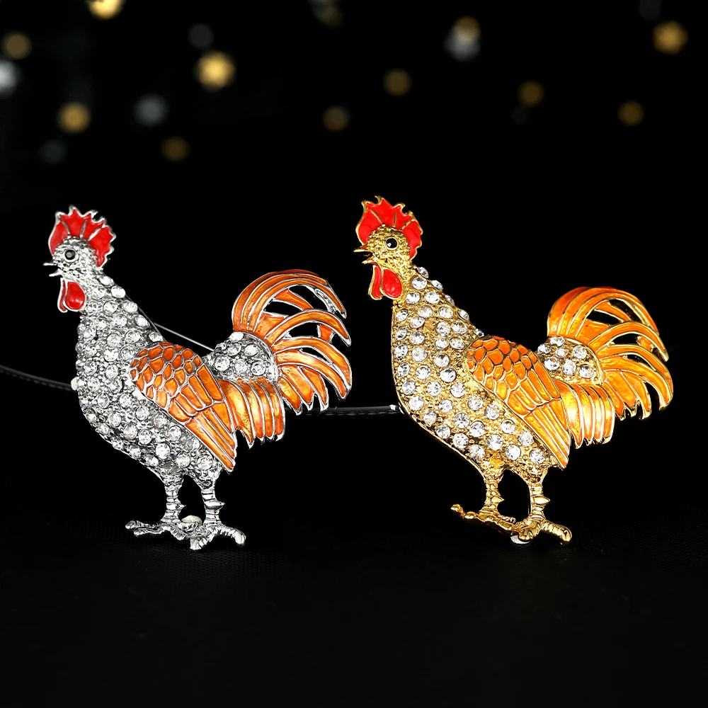 Punk Chunky Large Lobster Crystal Lapel Pins Dazzling Cock Shaped Big Enamel Brooches Golden Silver Snake Badge