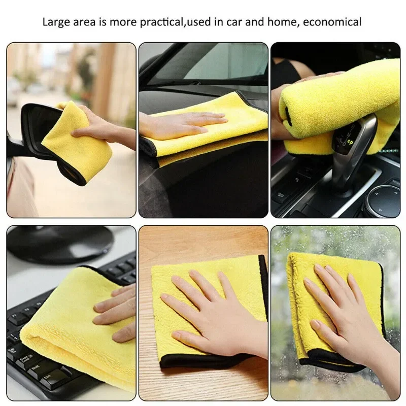 Toalhas de dupla camada de microfibra grossa para lavar e secar carros, Super Absorvente Rags, Auto Detailing Cleaning Cloth, 1 Pc, 8Pcs