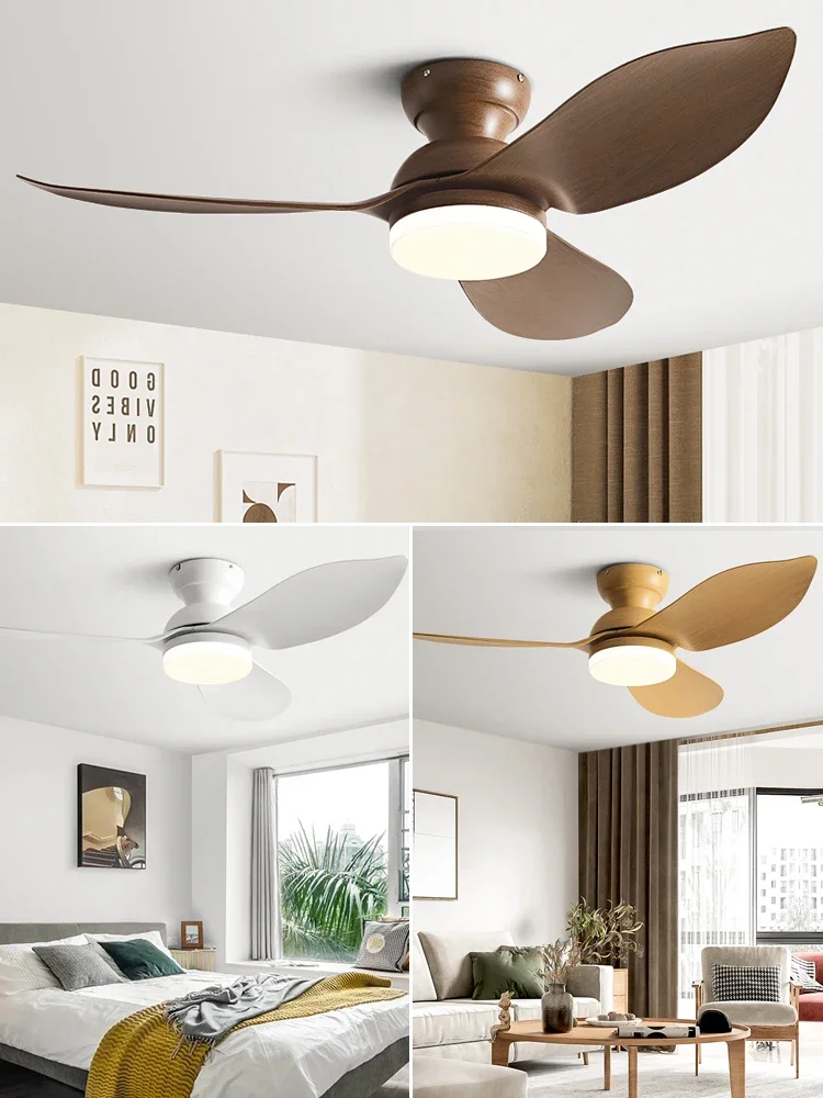 New48 Inch Low Floor Ceiling Fans Modern Simplicity Black DC  Fan lights Indoor The bedroom  Decoration 110V 220V Fan With light