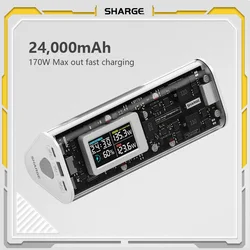 SHARGE Power Bank 24000mAh 170W Output Fast Charge with IPS Smart Screen Display IP66 Waterproof for MacBook Tablet iPhone 15pro