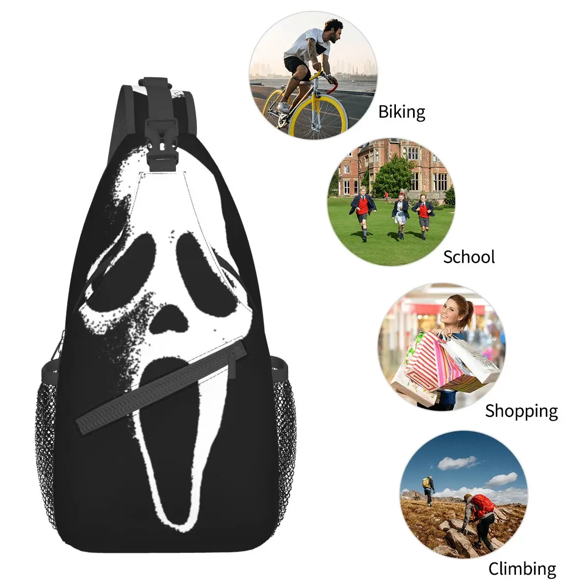 Horror Movie Scream Small Sling Bags, Chest Crossbody, Initiated Sling Backpack, Outdoor Hiking Daypacks, Helloween, Men and Women School