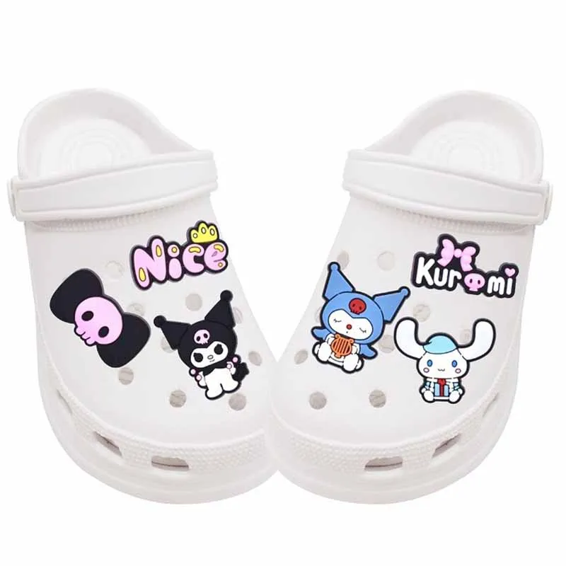 Miniso 6 stücke Kuromi Kollektion Schuh Charms Set für Clogs Tasche Bubble Slides Sandalen, PVC Schuh dekorationen Strand tasche Zubehör