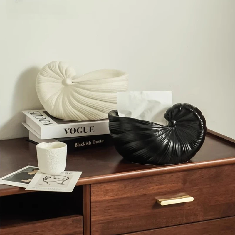 

French Retro Conch Shell Ceramic Tissue Box Creative with Spring High-end Paper Box Living Room Home Decoration Ornament