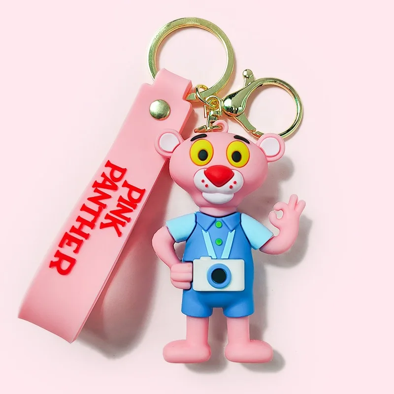 Creative Trend Anime Pink Panther Keychain Cute Sports Pink Leopard Key Chain Men And Women's Bag Pendant