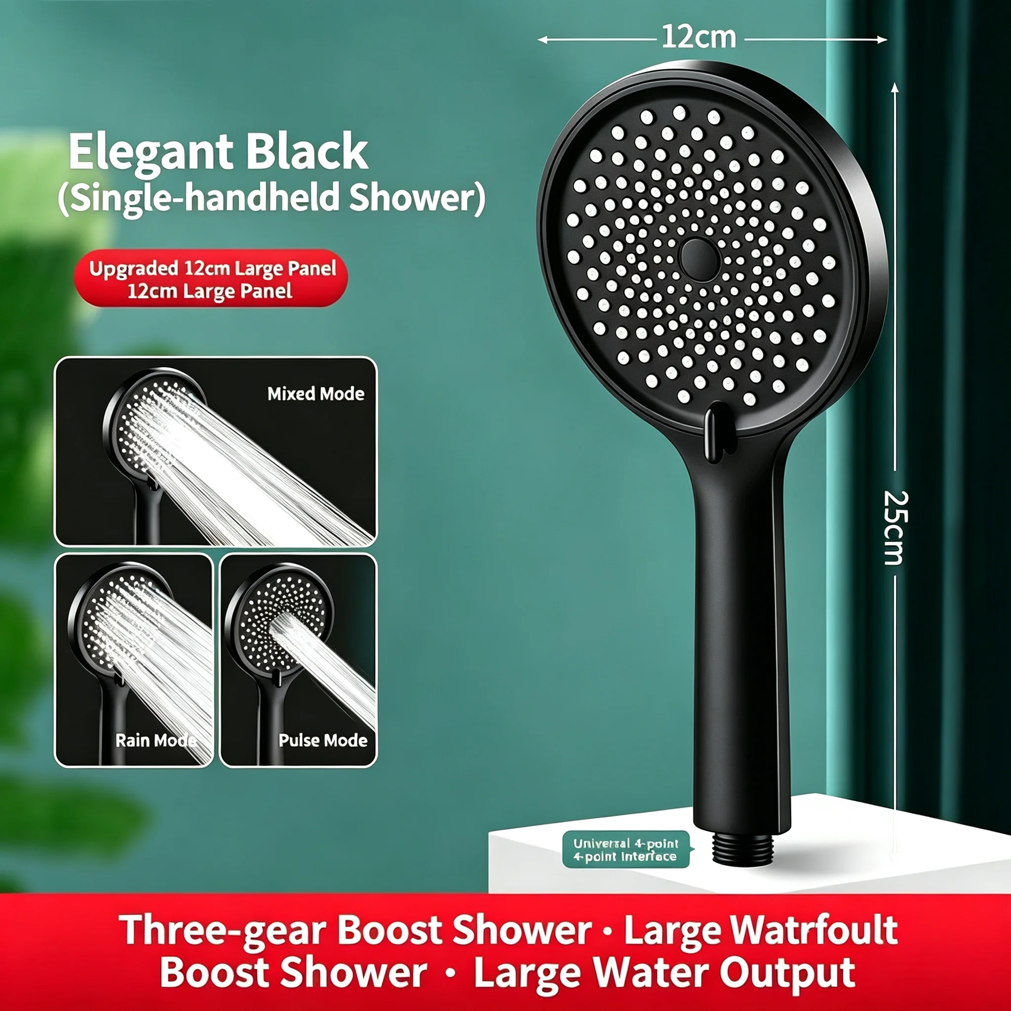 3 Modes High Pressure Handheld Showerhead Large Nozzle Even Water Flow Adjustable Switch Bathroom Shower Head For Household