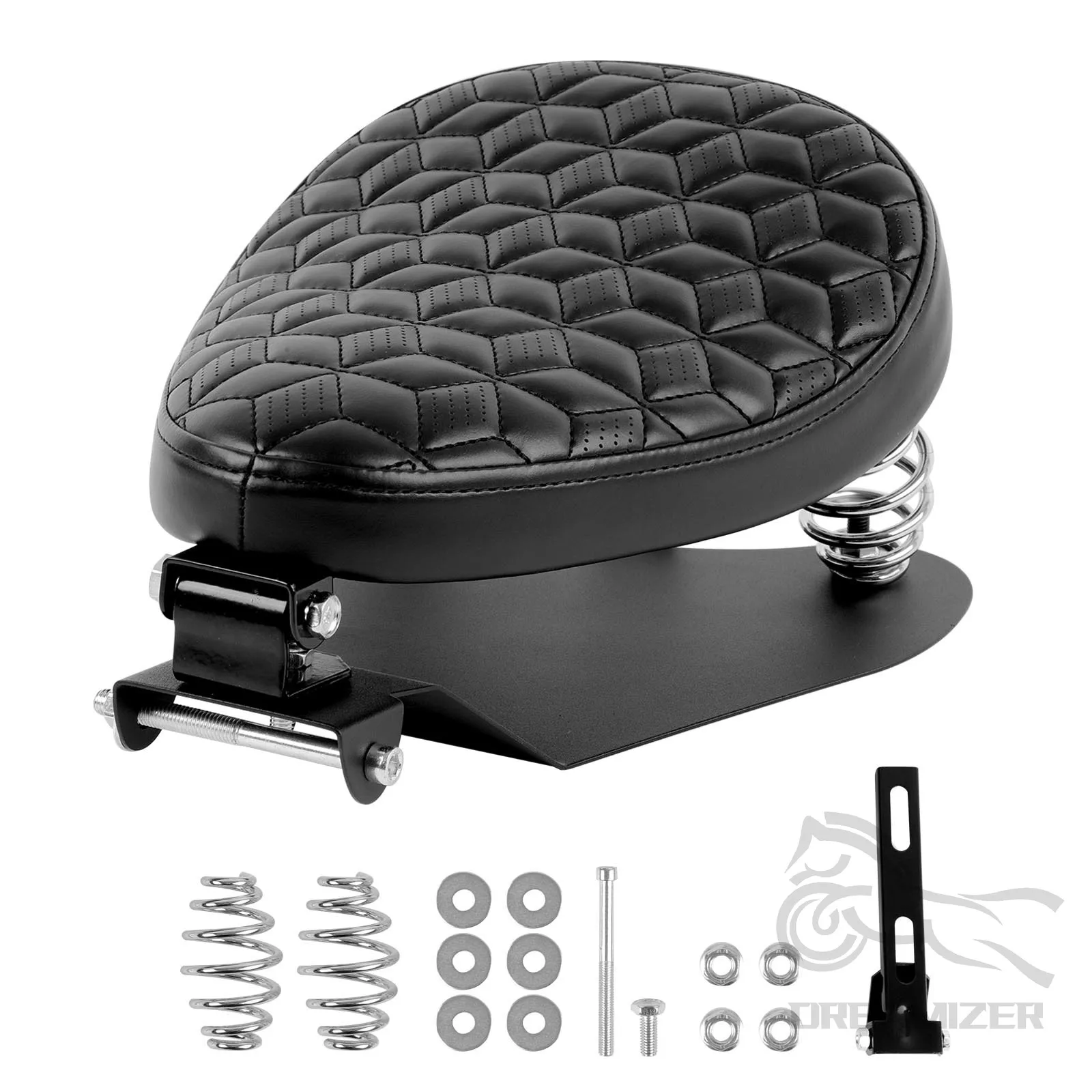 

3" Motorcycle Spring Bracket PU Leather Solo Seat Cushion For Cruiser Chopper Sportster Bobber Cafe Racer Old School