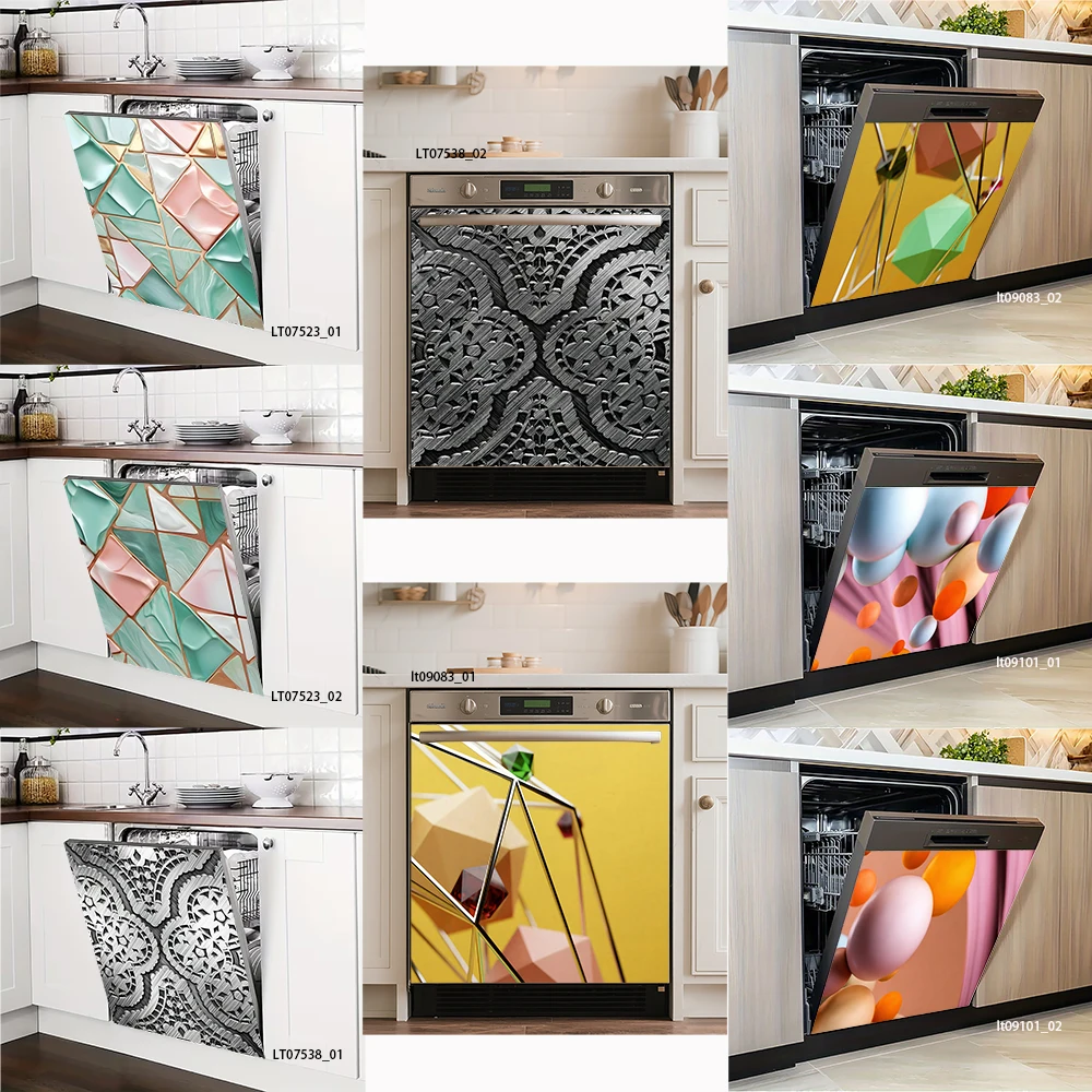 Mosaic & Lace Dishwasher Decal, Geometric Marble & Abstract Art, Waterproof Removable Kitchen Appliance Sticker